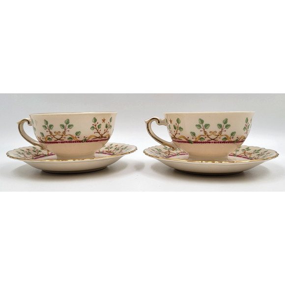 Syracuse Pendleton Federal Footed Cup And Saucer Gold Trim 1949 - 1966 Lot of 2 - Picture 4 of 13